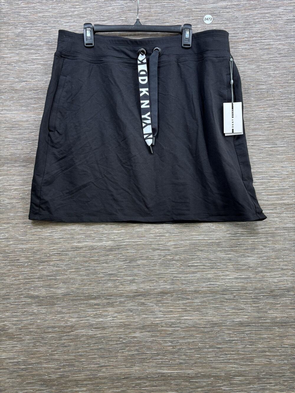 DKNY Sport Skirt Womens 1X Black French Terry A Line Pull On Logo Pockets NEW